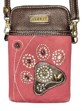 Chala Paw Print Cell Phone Crossbody Bag Maroon/Burgundy - EUC